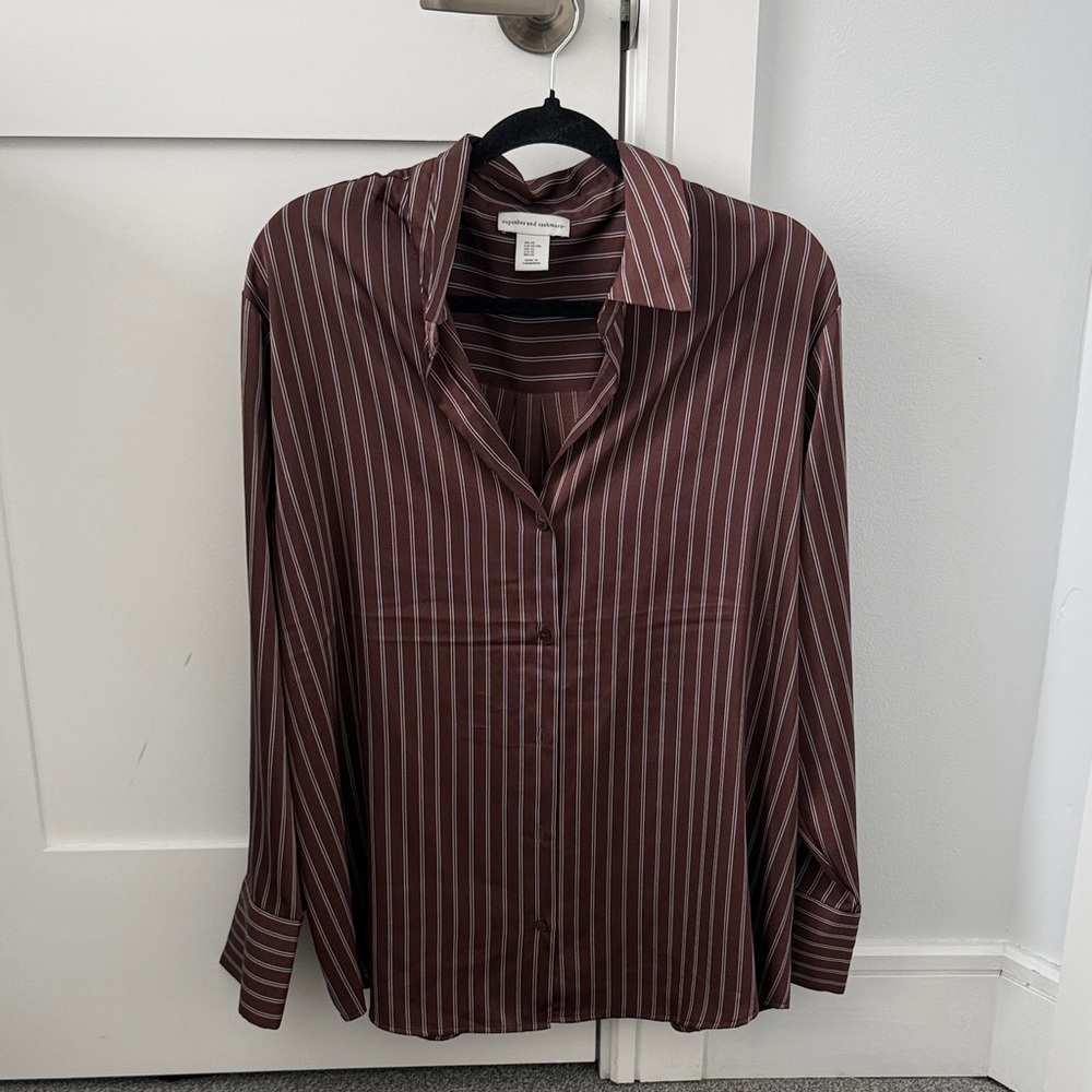 cupcakes & cashmere women’s maroon and white Striped Shirt